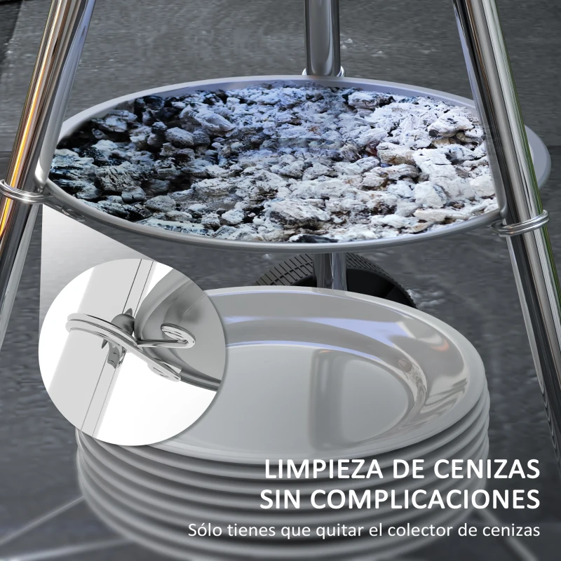 Outsunny Barbacoa de Carbón Vegetal con Ruedas Parilla de Carbón BBQ Portátil Tapa y Tazón Esmaltados Mangos de Madera 48x56x85cm para Jardín Exterior Picnic Acampada