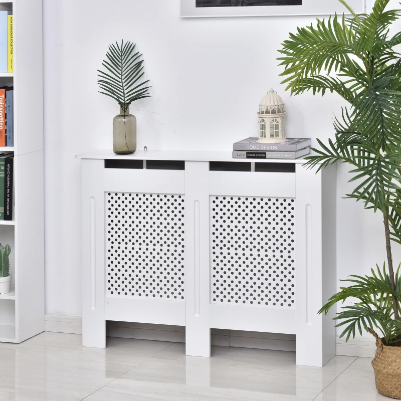 HOMCOM Cache-radiateur Design Contemporain façade perforé dim. 111,5L x 19l x 82H cm MDF Blanc