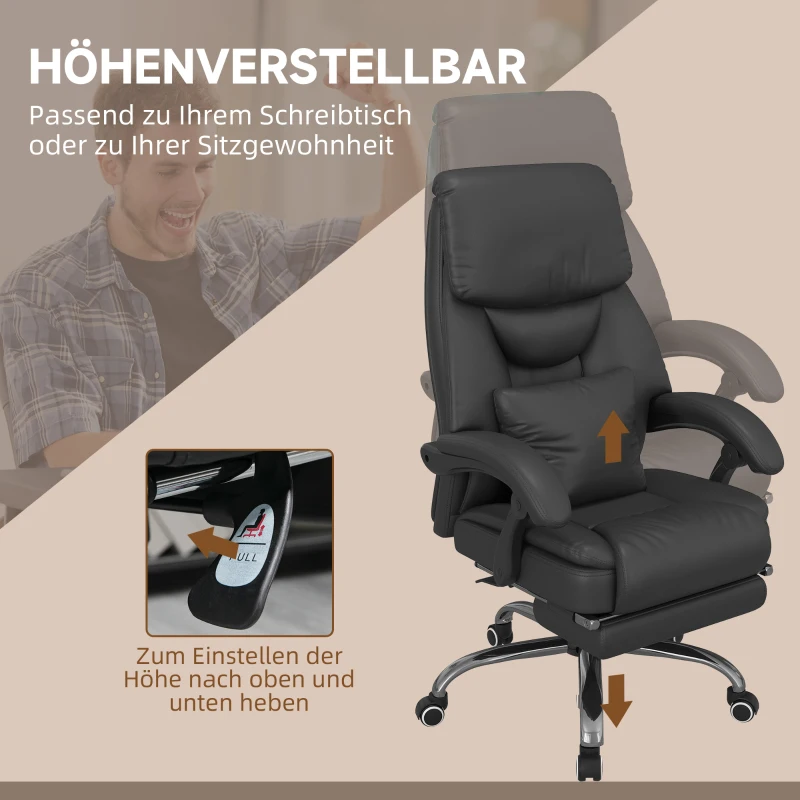 Vinsetto Massage-Bürostuhl, Bürostuhl mit Massagefunktion, Kunstleder, verstellbare Rückenlehne, inkl. Fußstütze, höhenverstellbar, Kunstleder