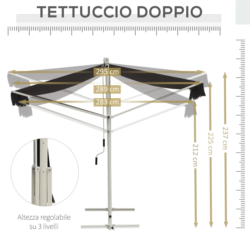 Outsunny Tenda da Sole a Caduta Autoportante, Apertura con Manovella e Inclinazione Regolabile, 300x295cm, Grigio