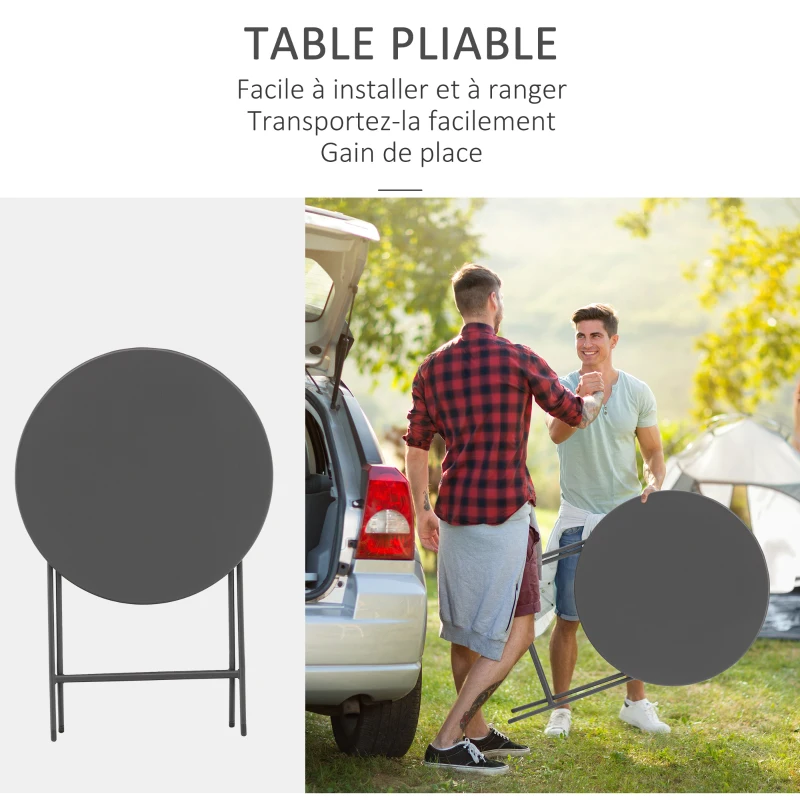 Outsunny Salon de jardin bistro pliable - table ronde Ø 60 cm avec 2 chaises pliantes - métal thermolaqué gris
