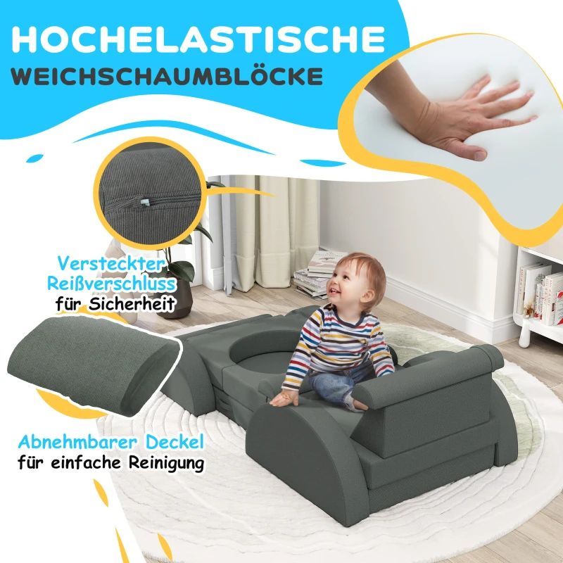 AIYAPLAY Softbausteine, 14-tlg. Set, Bauklötze, verschiedene Formen, für 18+ Monate, Grau