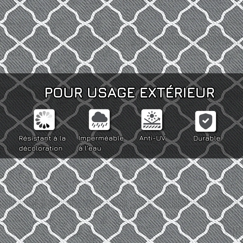 Outsunny Tapis d'extérieur tapis réversible dim. 2,74L x 1,82l m - PP Haute densité 310 g/m² Gris et blanc