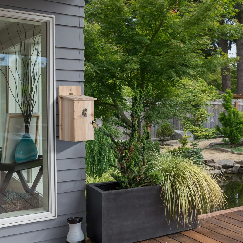 Outsunny Nistkasten 2er-Set für kleine Vögel 15 cm × 14 cm × 30 cm Tannenholz Natur