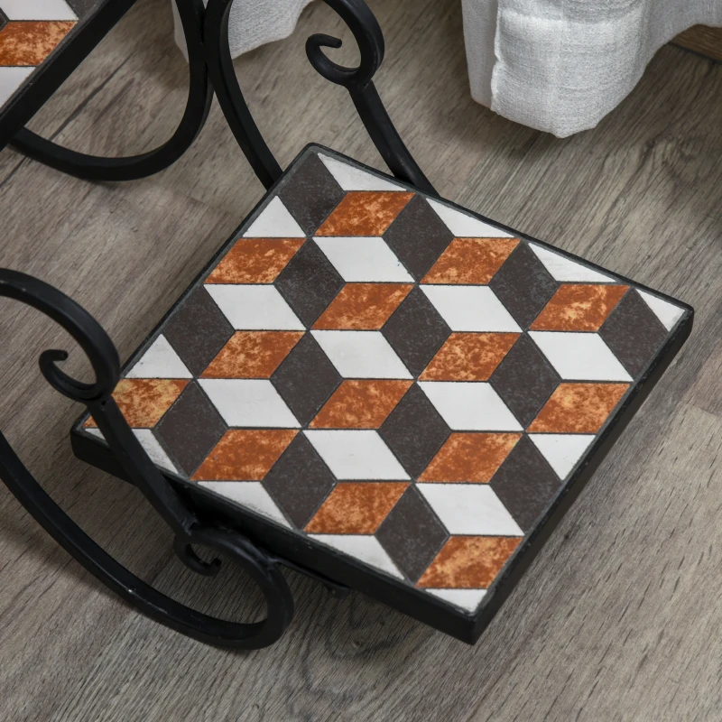Outsunny Blumenständer Blumenregal Pflanzenständer Blumenbank Mosaiktisch Kachel Metall für drinnen und draußen Schwarz
