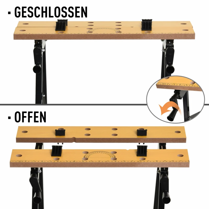 DURHAND Verstellbare Werkbank, Hobelbank, Werktisch, Stahl, MDF, Natur, Schwarz, 60,5 x 62,5 x 78,5 cm