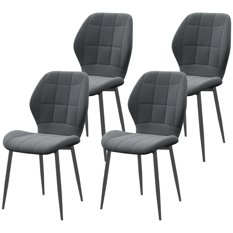 HOMCOM Set of Four Flannel Relaxed Tub Dining Chairs - Dark Grey