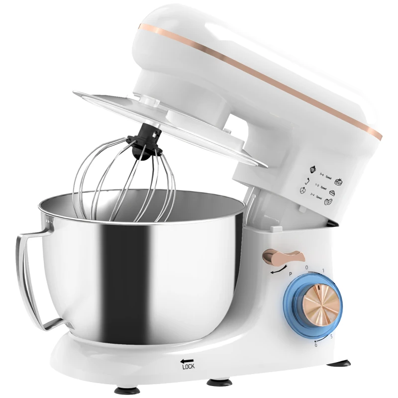 HOMCOM 1300W Kitchen Stand Mixer, with Accessories - White(m-11)