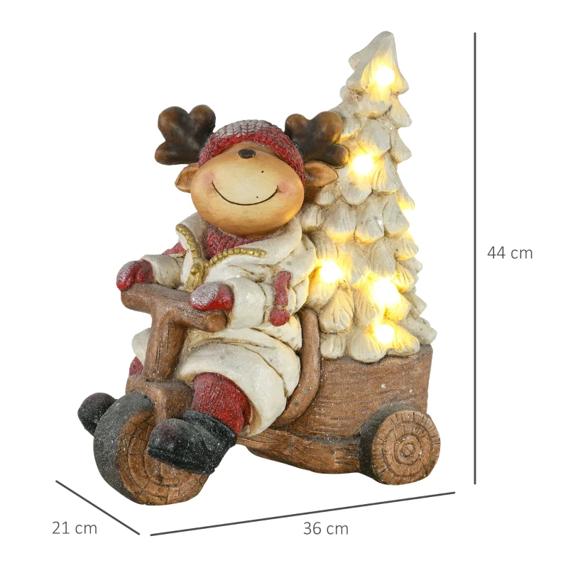 HOMCOM Weihnachtsdeko, Rentier mit Weihnachtsbaum, warme LED-Beleuchtung, Batteriebetrieb, In- und Outdoor, 44 cm