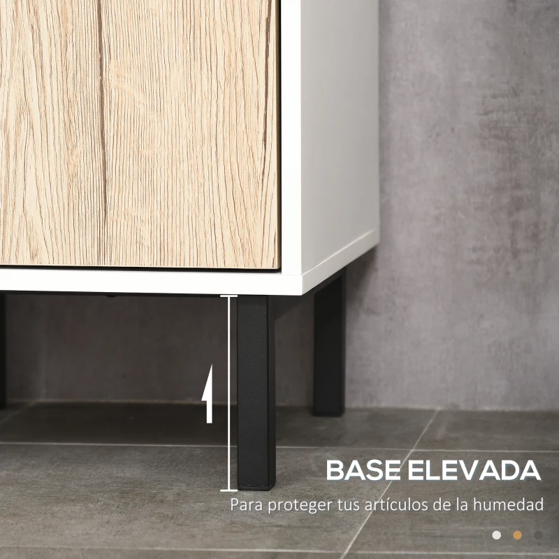 kleankin Columna de Baño con 6 Compartimentos para Ducha Aseo Dormitorio Estilo Moderno 31,5x30x169 cm Blanco y Roble