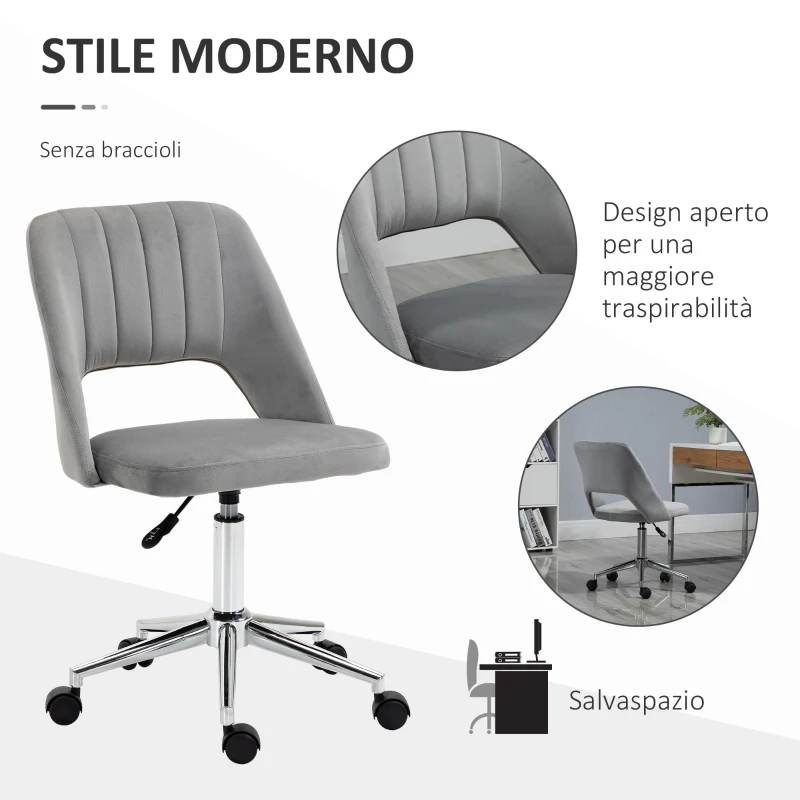 Vinsetto Sedia da Ufficio Ergonomica e Girevole, Sedia Imbottita per Scrivania con Altezza Regolabile, Grigio 49x60x79-91cm