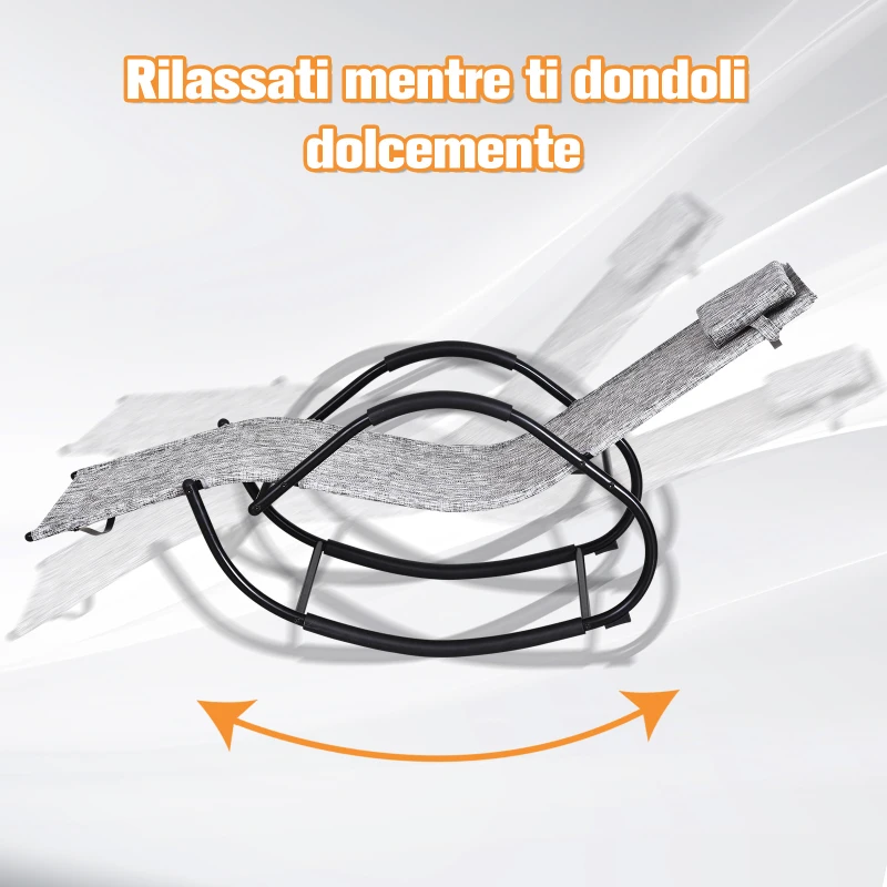 Outsunny Lettino Sedia Sdraio a Dondolo Zero-gravity da Giardino, Impermeabile, Sedia a Dondolo Esterno con Poggiatesta, Grigio 160x61x79 cm