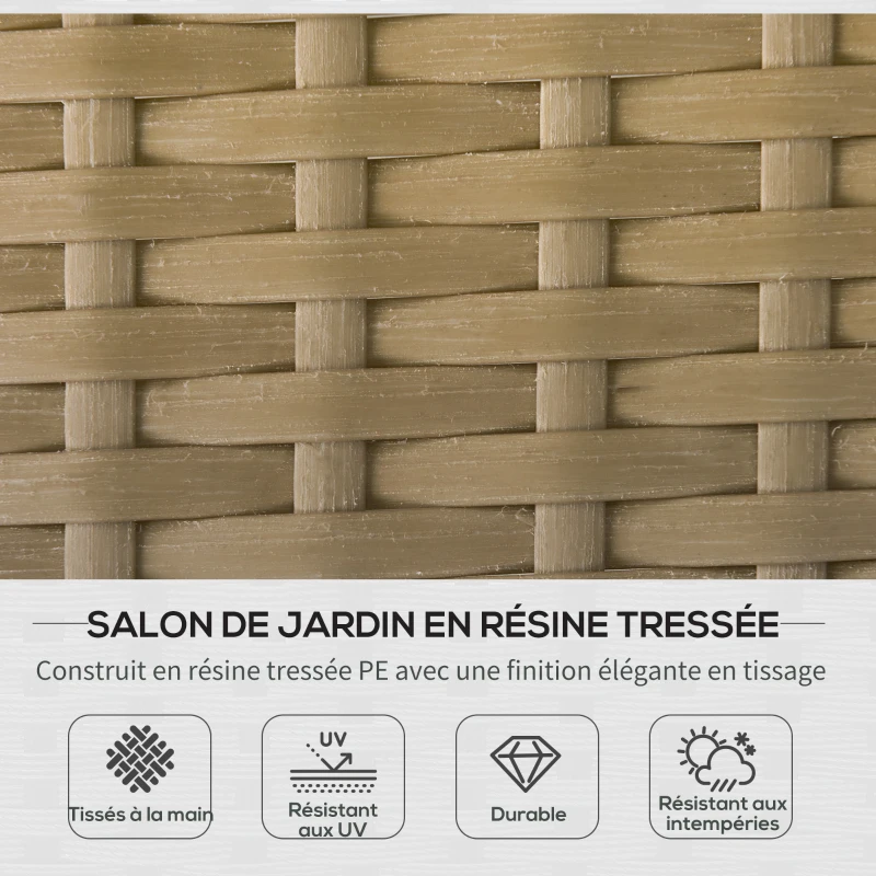 Outsunny Salon de jardin extérieur d'angle moduable 4 places en résine tressée canapé de jardin extérieur avec table basse coussins grand confort inclus crème