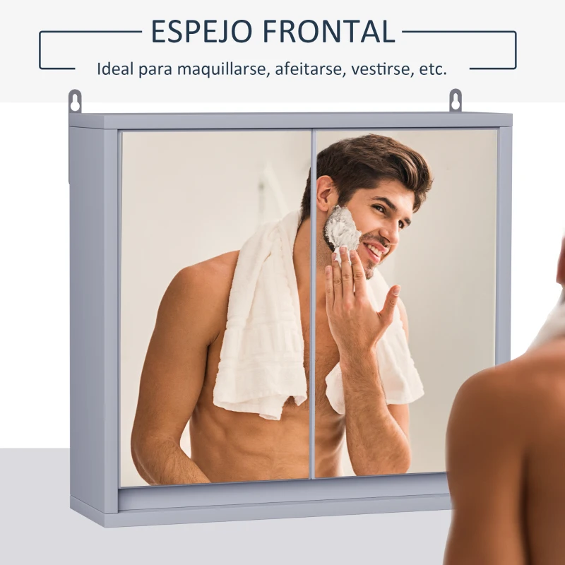 HOMCOM Armario de Baño con Espejo con 2 Puertas y Estante Ajustable Mueble Colgante de Baño para Aseo Estilo Moderno 48x14,5x45 cm Gris