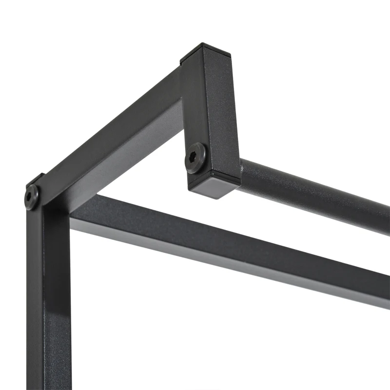 HOMCOM Appendiabiti da Terra con Panca Scarpiera, 5 Ganci e 2 Ripiani, Ferro ed Ecopelle, 72.5x35x180cm, Nero e Marrone