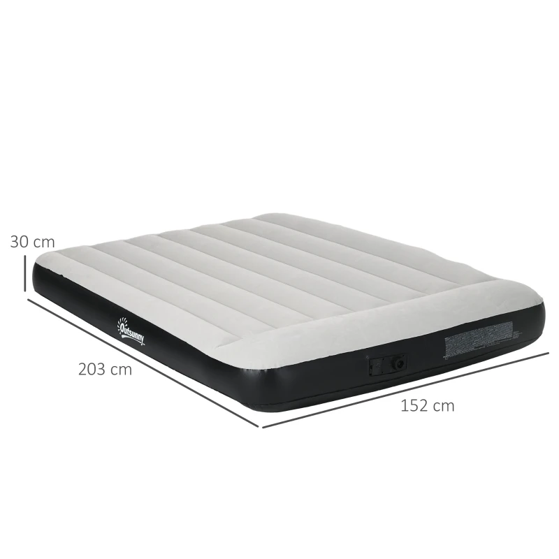 Outsunny Materasso Gonfiabile Matrimoniale con Cuscino Integrato, Pompa e Borsa, 152x203x30cm, Grigio