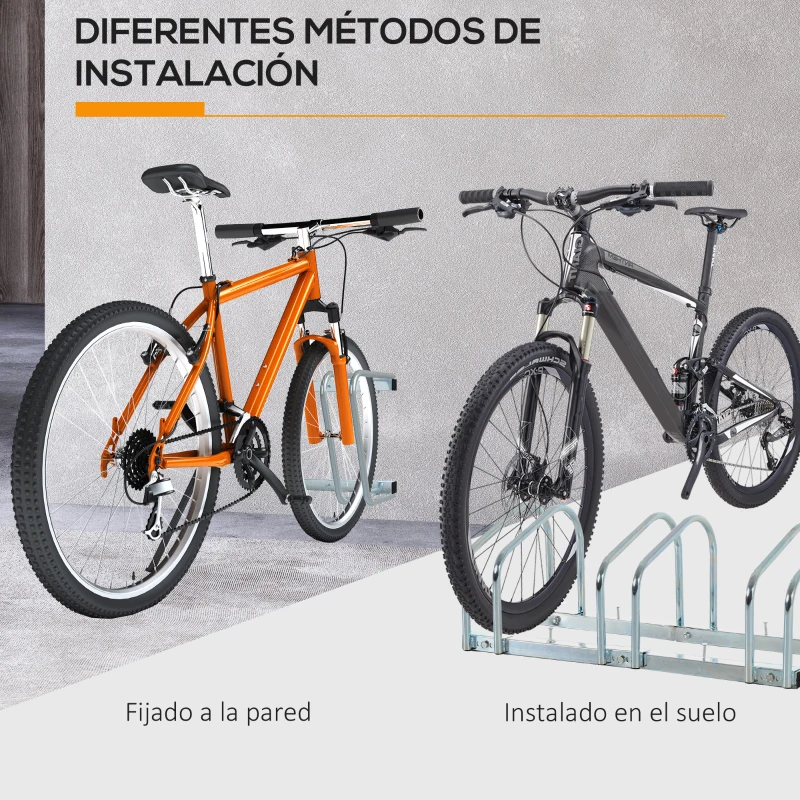 HOMCOM Aparcamiento para 3 Bicicletas Estacionamiento para Aparcar Bicicletas para Interior y Exterior 76x33x27cm Plata