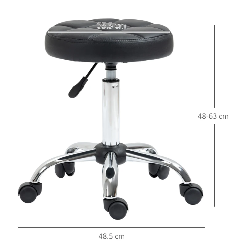 HOMCOM Sgabello Girevole Rotondo con Ruote, Altezza Regolabile e Rivestimento in Finta Pelle, Nero
