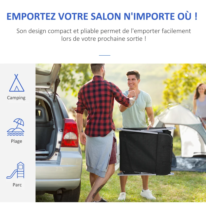 Outsunny Bain de soleil transat chaise longue inclinable pliable avec oreiller dossier réglable sur 5 niveaux noir