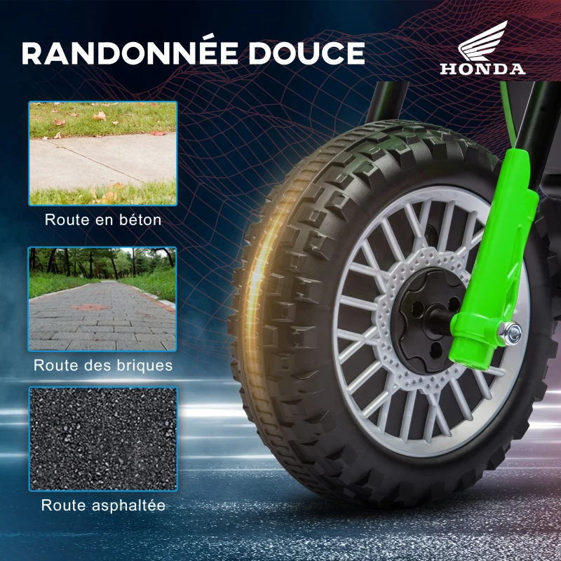 HOMCOM Moto cross éléctrique pour enfant licence Honda CRF450RL 3 roues batterie 6V enfants 18-36 mois vert
