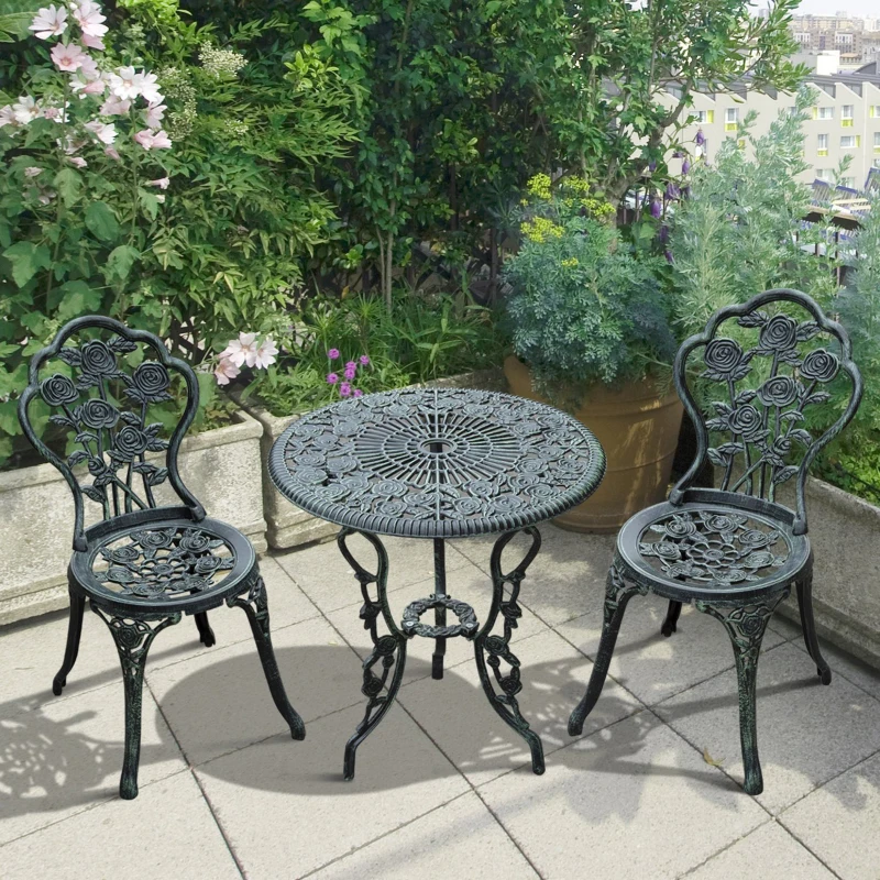 Outsunny Bistroset Gartenset für 2 Personen Balkonmöbel Set Gussaluminium Antik Grün