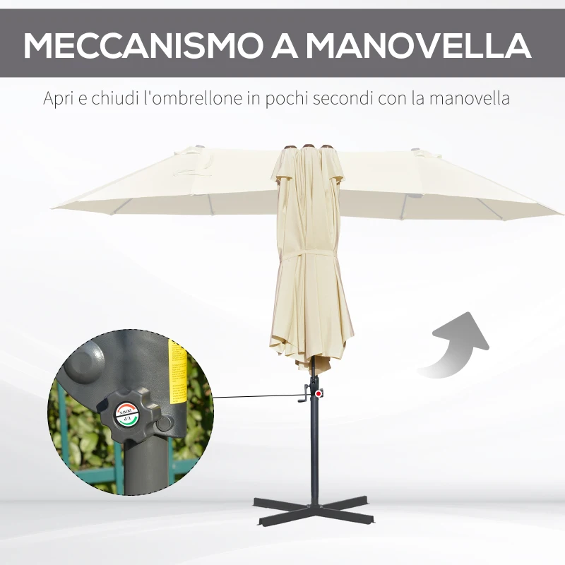 Outsunny Ombrellone Doppio in Acciaio e Poliestere Anti-UV Impermeabile Crema 440x270x250cm