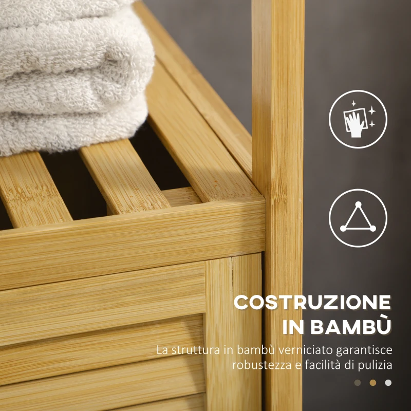 kleankin Mobiletto Bagno in Bambù a Doghe con Armadietto a un'Anta, 33x36.5x67cm, Colore Legno Naturale