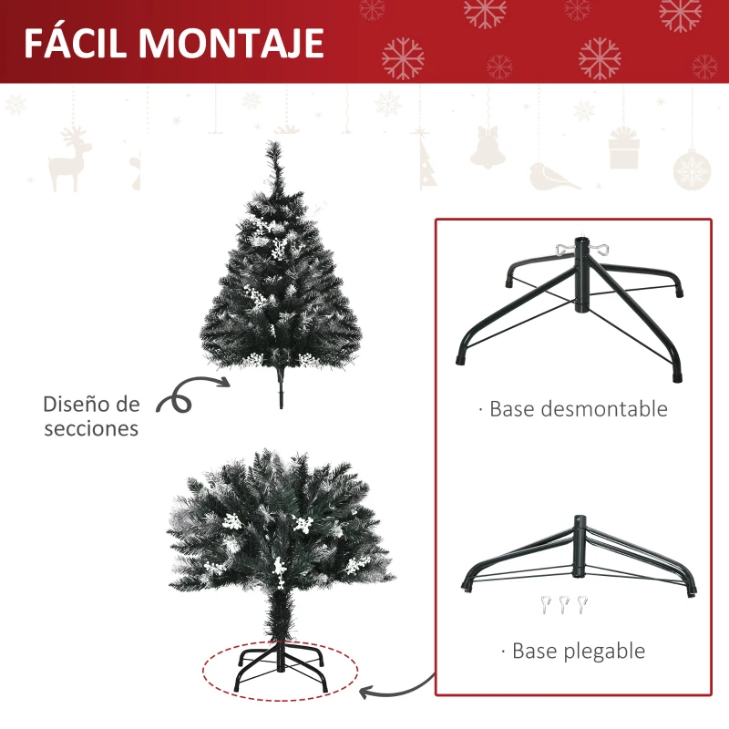 HOMCOM Árbol de Navidad Artificial 120 cm con 222 Ramas 28 Decoraciones Soporte de Acero Base Plegable y Desmontable Verde