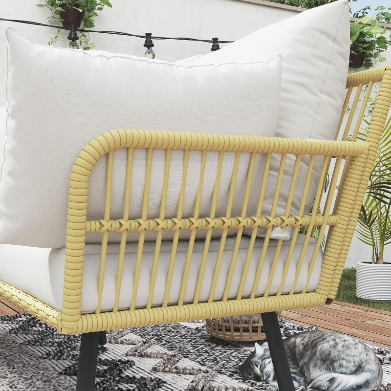 Outsunny Set da Giardino 4 Pezzi in Rattan PE con Tavolino da Esterni 90x45x42 cm e 2 Divanetti per Esterni 6ex63x74 cm, Bianco Crema