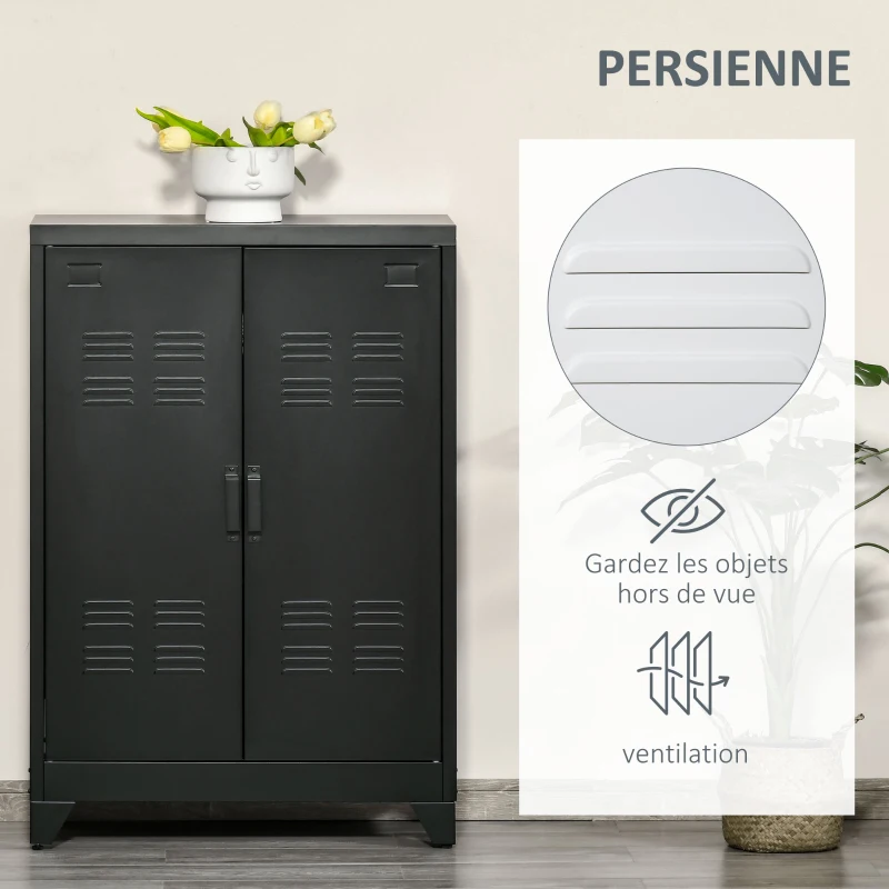 HOMCOM Armoire de Rangement métal Garde-robe Caisson de dossier Armoire Bureau sur pied Style Industriel - 2 étagères - Noir