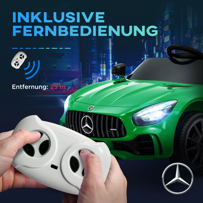 AIYAPLAY Elektro-Kinderauto, Mercedes, 3-5 km/h, Fernbedienung, Licht & Musik, Grün
