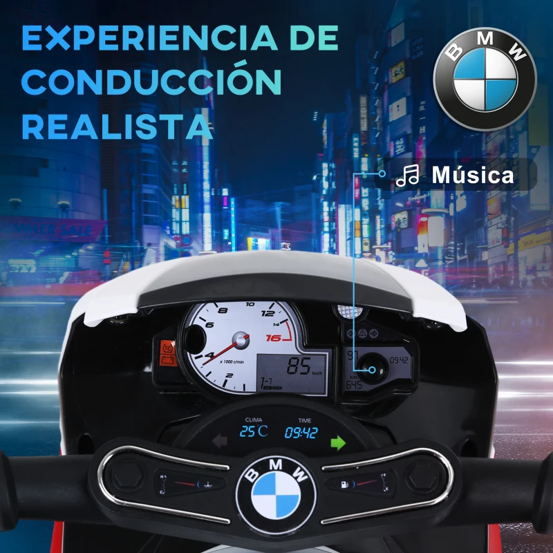HOMCOM Moto Eléctrica para Niños de 18-36 Meses con Licencia BMW S1000RR con Velocidad 2,5 km/h Carga 20 kg 66x37x44 cm Rojo(m-4)
