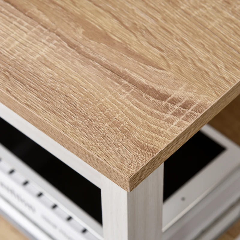 HOMCOM Schreibtisch mit 2 Ebenen Regal, Computertisch, Bürotisch, MDF, Natur+Weiß, 110 x 48 x 76,2 cm