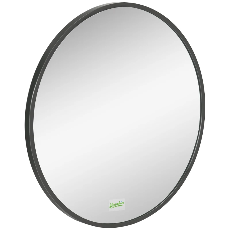 kleankin Round Bathroom Mirror, Modern Wall-mounted Makeup Mirror with Aluminium Frame for Washroom Living Room, Black, 50x50 cm
