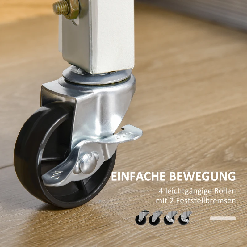 HOMCOM Küchenwagen Küchenrollwagen Servierwagen mit Schublade abnehmbares Tablett Bambus MDF Metall Weiß+Natur 58 x 37 x 85,5 cm