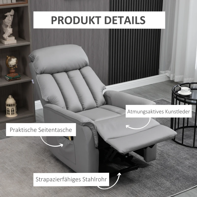 HOMCOM Aufstehsessel Relaxsessel Fernsehsessel, inkl. Kabelfernbedieung, 1 Seitentasche, 80 x 94 x 104 cm, Grau(m-7)
