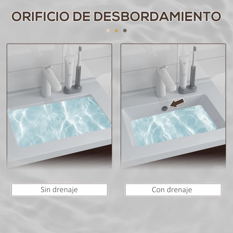 kleankin Mueble de Baño con Lavabo Cerámico Armario Bajo de Lavabo de Pared con 2 Puertas Estante Ajustable 60x45,5x60 cm Marrón