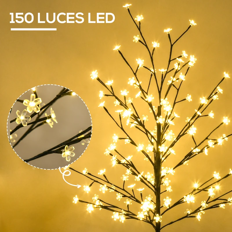 HOMCOM Luz de Árbol de Cerezo con 150 Luces LED Lámpara Decorativa de Flor de Cerezo para Interiores 17x17x150 cm Negro
