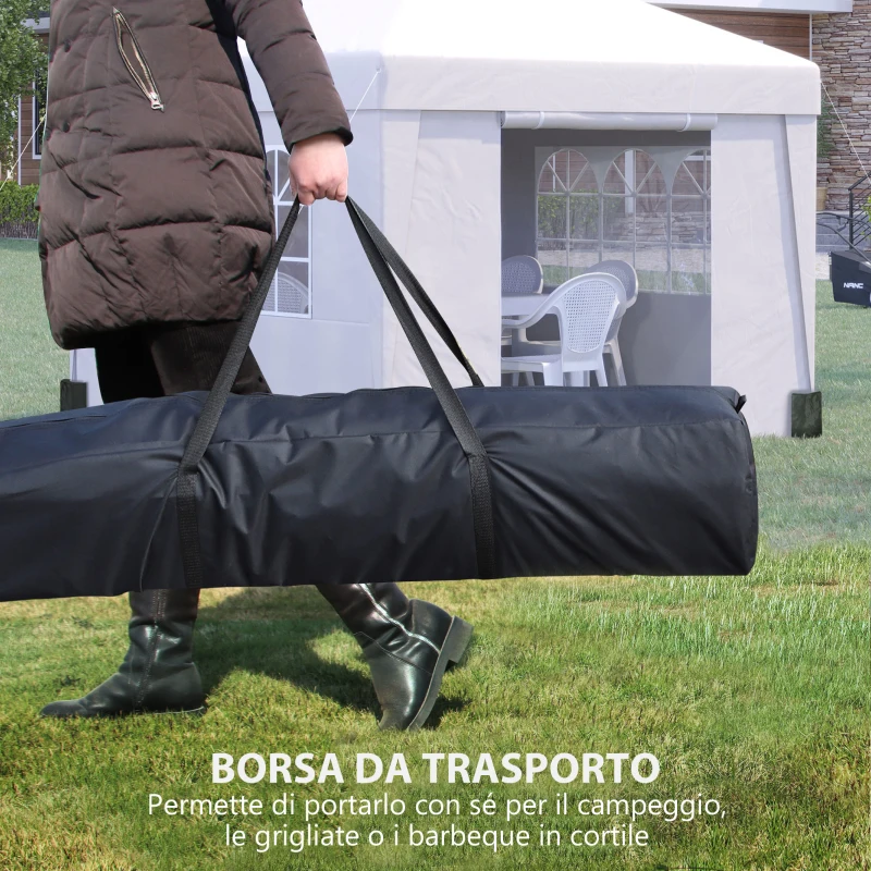 Outsunny Gazebo Pieghevole 3x3 m con Altezza Regolabile, con Design Pop Up e Finestre, Bianco