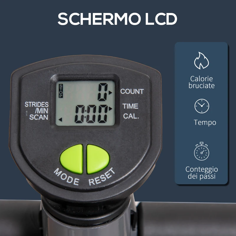 HOMCOM Stepper con Manubrio, Pedali Antiscivolo e Monitor LCD, in Acciaio e ABS, 55x44x108 cm, Nero Grigio e Verde