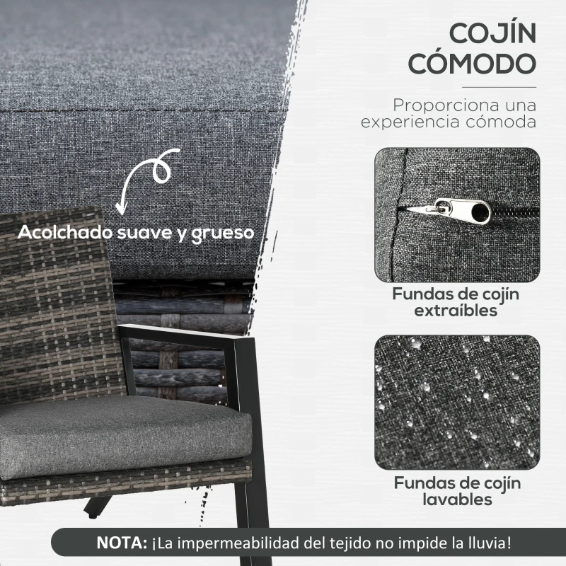 Outsunny Conjunto de Muebles de Exterior con Sofá de 2 Plazas Sillones y Mesa de Centro para Terraza Patio Negro