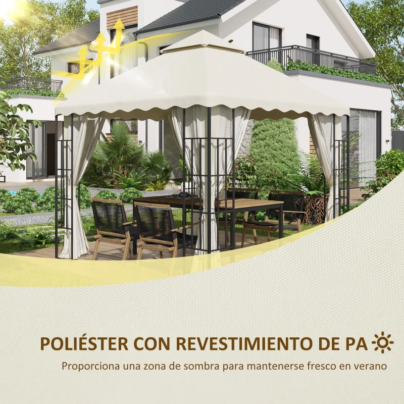 Outsunny Toldo de Repuesto para Pérgola con Techo de Doble Ventilación y 10 Orificios de Drenaje para Patio Jardín 3x3 m Crema