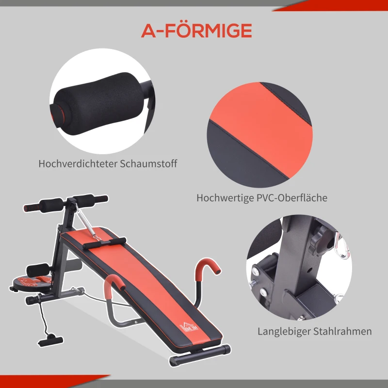 HOMCOM Sit Up Bank klappbar multifunktion Hantelbank mit Widerstand, Trainingsbank für Ganzkörpertraining Flachbank Schrägbank Bauchtrainer für Zuhause Fitnessstudio Fitnessbank bis zu 120 kg