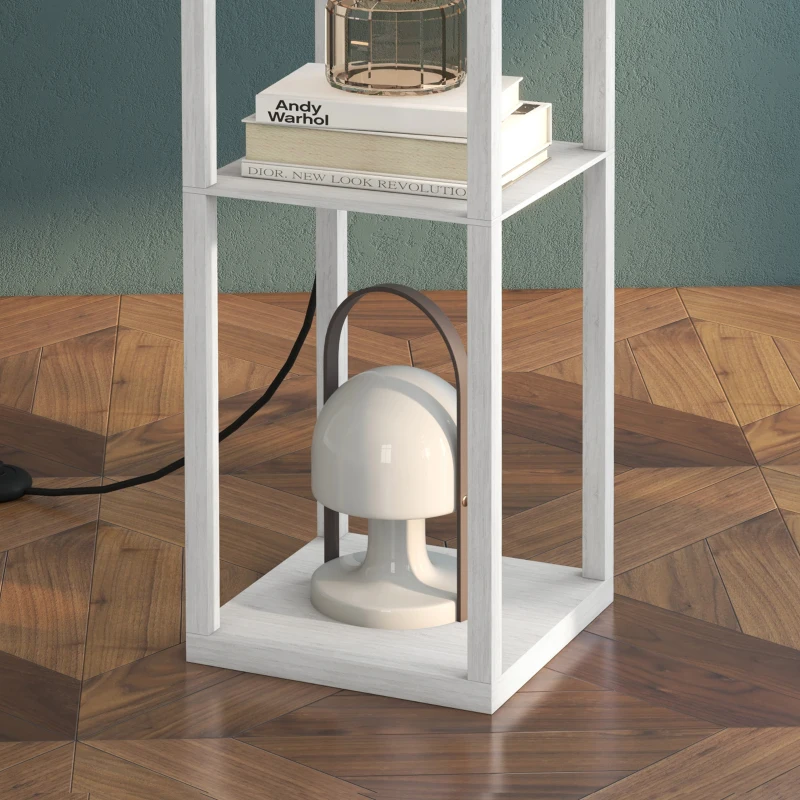 HOMCOM Lampadaire étagère Lampe étagère 26L x 26l x 160H cm 3 étagères 4 Niveaux MDF Blanc