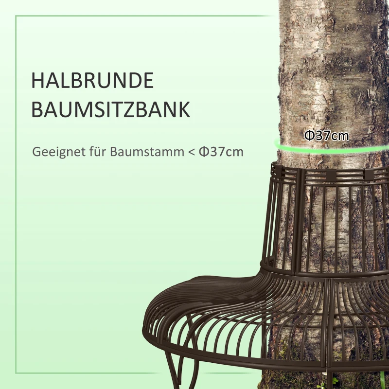 Outsunny Baumbank aus Metall halbrund Gartenbank Parkbank Sitzbank für Ø37cm Baumstämme 135 x 70 x 85 cm
