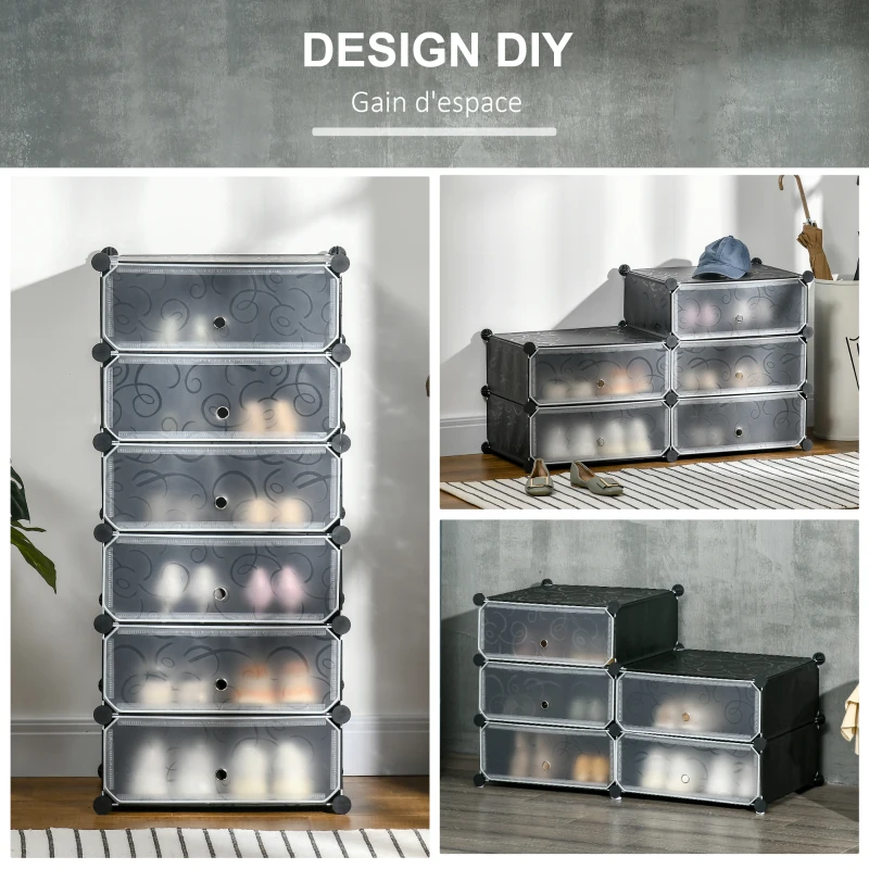 HOMCOM Meuble de rangement à chaussures modulable 6 cubes rectangulaires empilables - noir