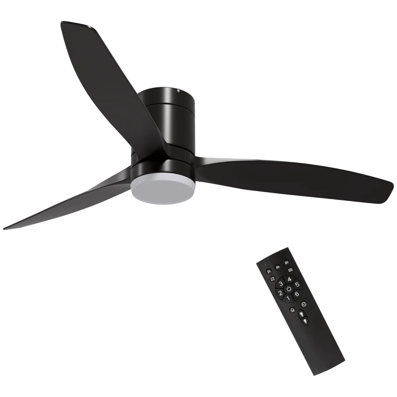 HOMCOM Ventilador de Techo con Luz LED 46W Ventilador de Techo Silencioso Ø132 cm con 3 Aspas Reversibles Control Remoto Negro
