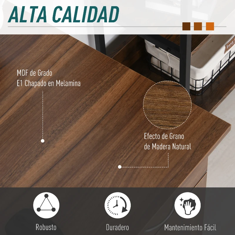 HOMCOM Mesa Escritorio para PC Mesa de Ordenador con Estantes abiertos y baldas Ajustables Armario Soporte para CPU y Bandeja Extraíble 120x60x74 cm Madera Natural