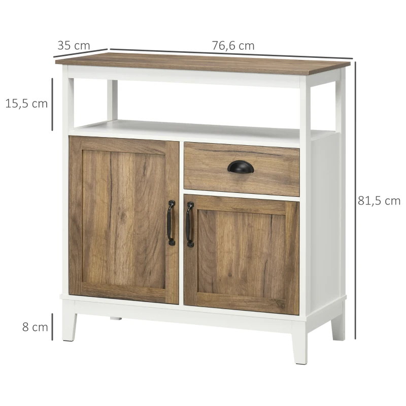 HOMCOM Aparador de Salón Armario Almacenaje de Madera con 2 Puertas Cajón y Estante Ajustable 76,6x35x81,5 cm Blanco y Marrón