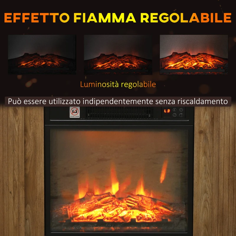 HOMCOM Caminetto Elettrico 1800W con Fiamma 3D, Timer e Telecomando, in Legno, Metallo e Vetro, 81.5x30x76.2 cm, Marrone